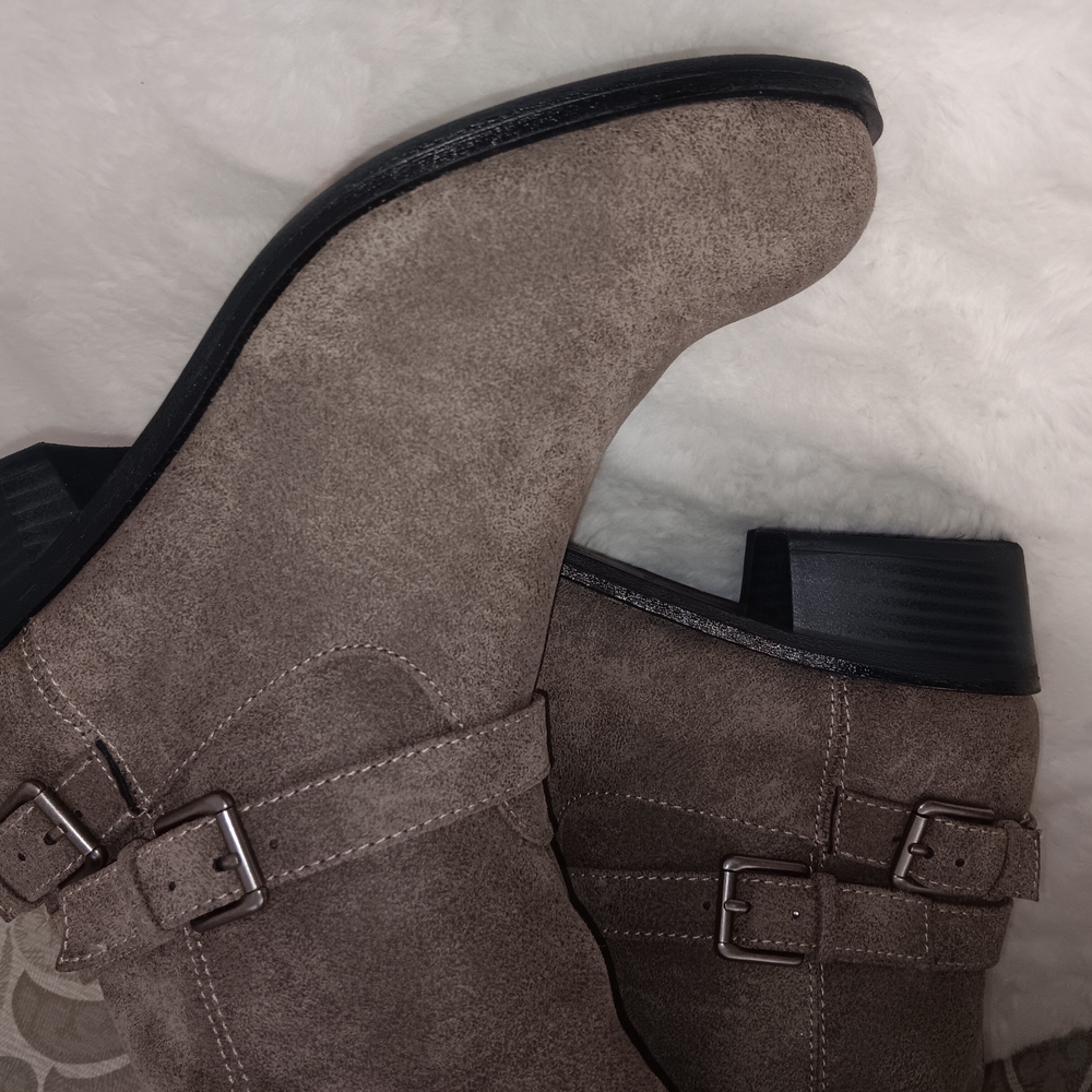 Stylish Taupe Ankle Boots with Buckle Detail